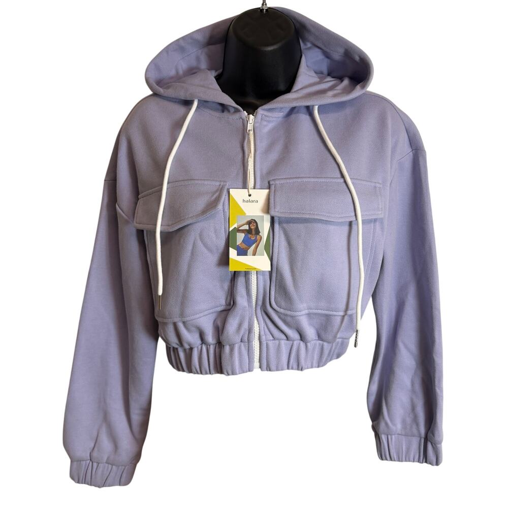 Halara Women Crop Hoodie Jacket Size XS Extra Small Purple Long Sleeve NWT New - Picture 3 of 10